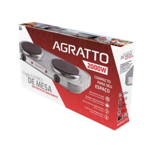 Fogão Elétrico de Mesa Agratto 2 Pratos Inox 2000W 220V – FM-02