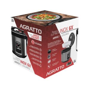Panela Elétrica de Arroz Agratto 6 Xícaras Inox com Visor de Vidro 220V – PAI6X
