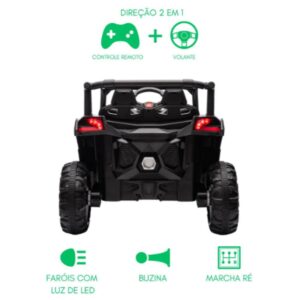 Carrinho Bang Toys Elétrico Infantil UTV R3 12V – com Portas que Abrem, Luzes, Sons, Bluetooth, Controle Remoto – Preto