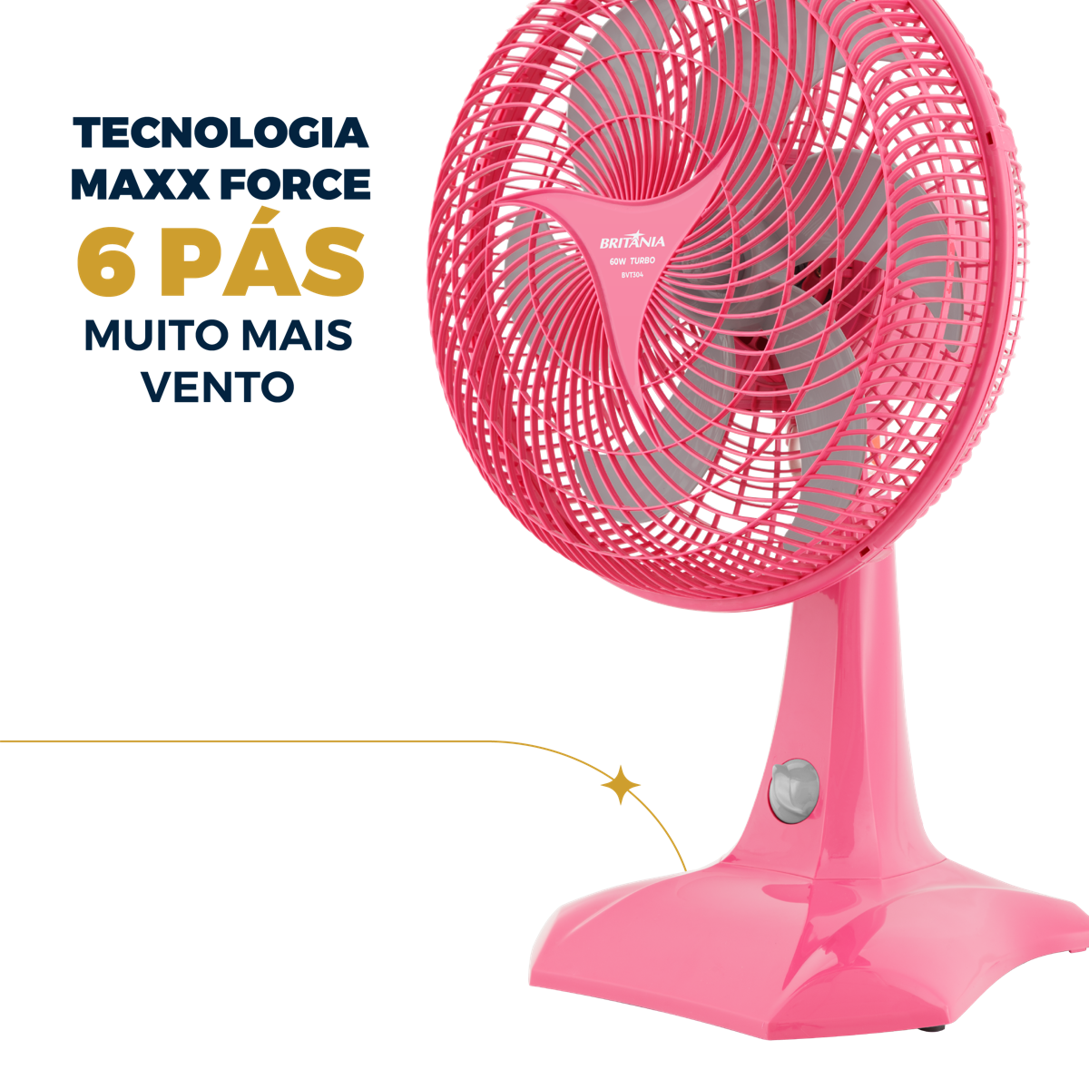 Ventilador Britânia Rosa 60W Hélice com 6 Pás BVT304
