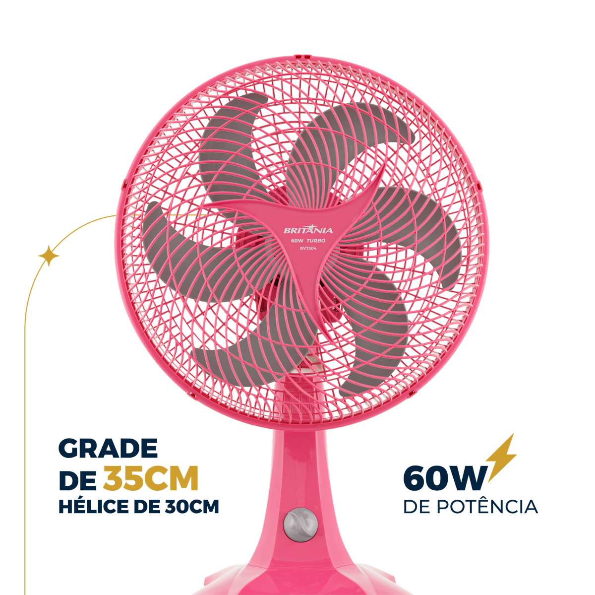 Ventilador Britânia Rosa 60W Hélice com 6 Pás BVT304