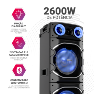 Caixa de Som Amplificada 2600W Philco PCX26000 Flash Light
