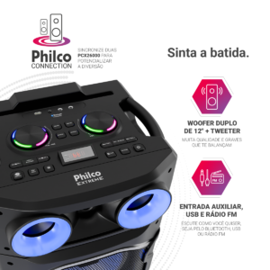 Caixa de Som Amplificada 2600W Philco PCX26000 Flash Light