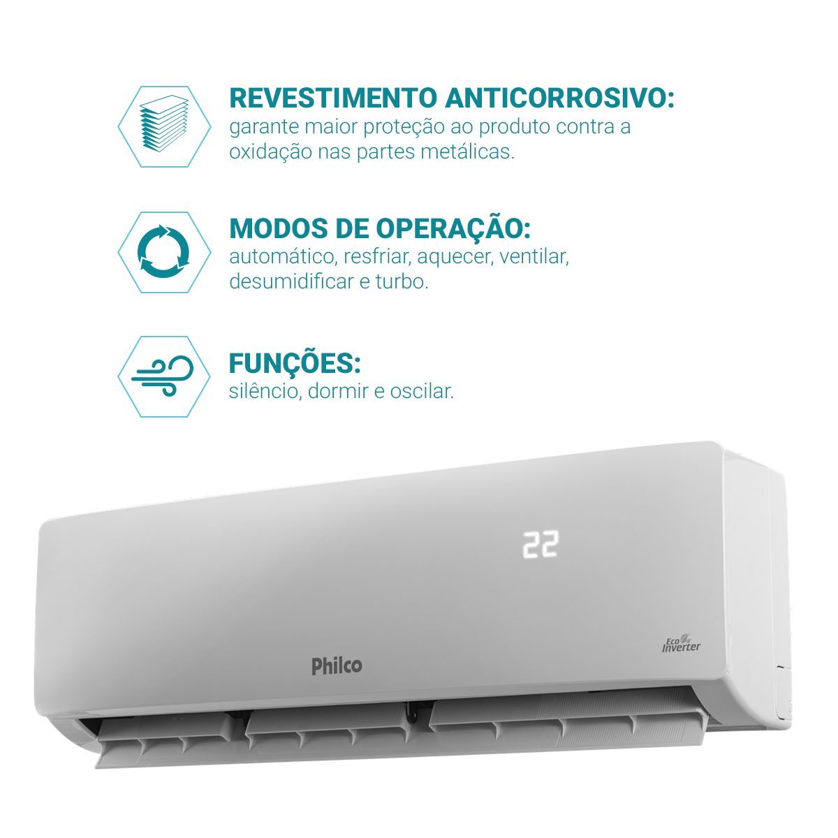 Ar-Condicionado Inverter 12000BTUs Philco Frio PAC12FC