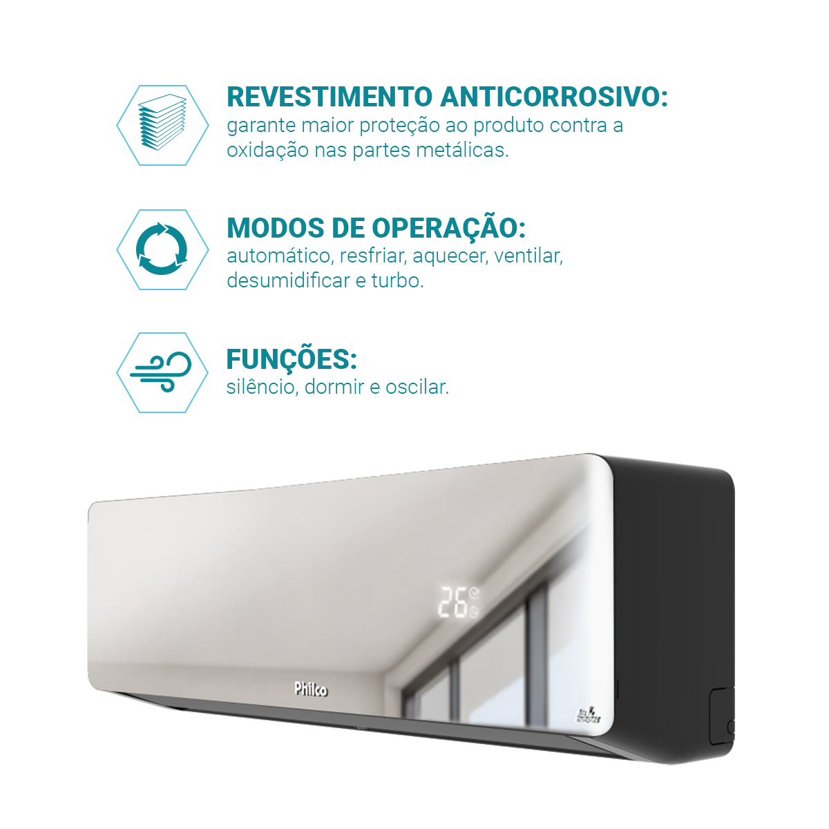 Ar-Condicionado Philco Espelhado Inverter 24000BTUs PAC24QG