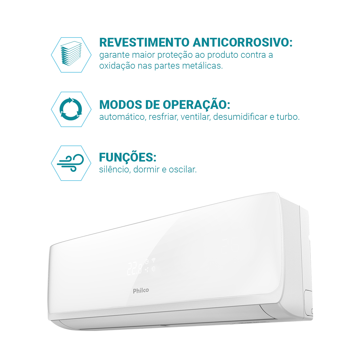 Ar-Condicionado Split 12000BTUs Philco Quente/Frio PAS12QT