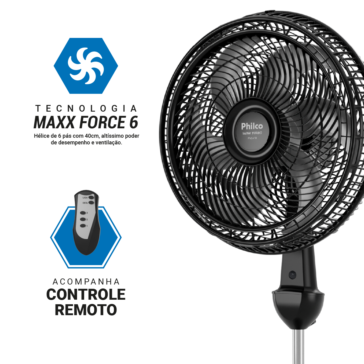 Ventilador de Coluna Philco 6 Pás 160W PVC41B
