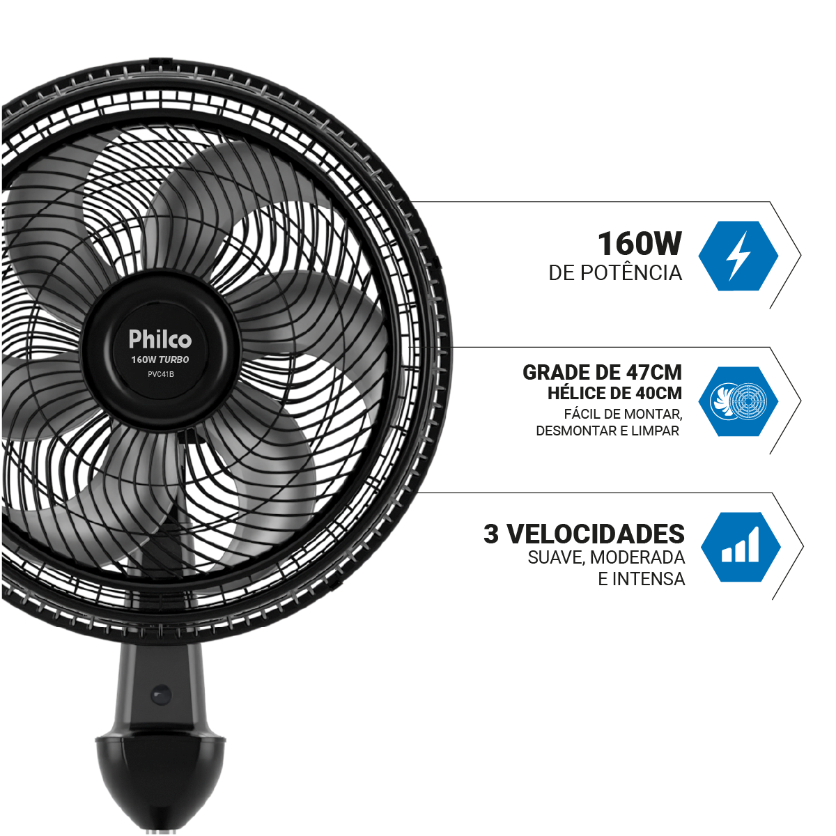 Ventilador de Coluna Philco 6 Pás 160W PVC41B