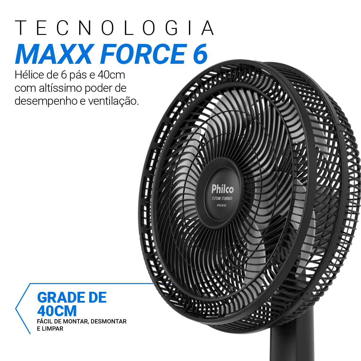 Ventilador de Coluna Philco 6 Pás de 40cm 175W PVC41D