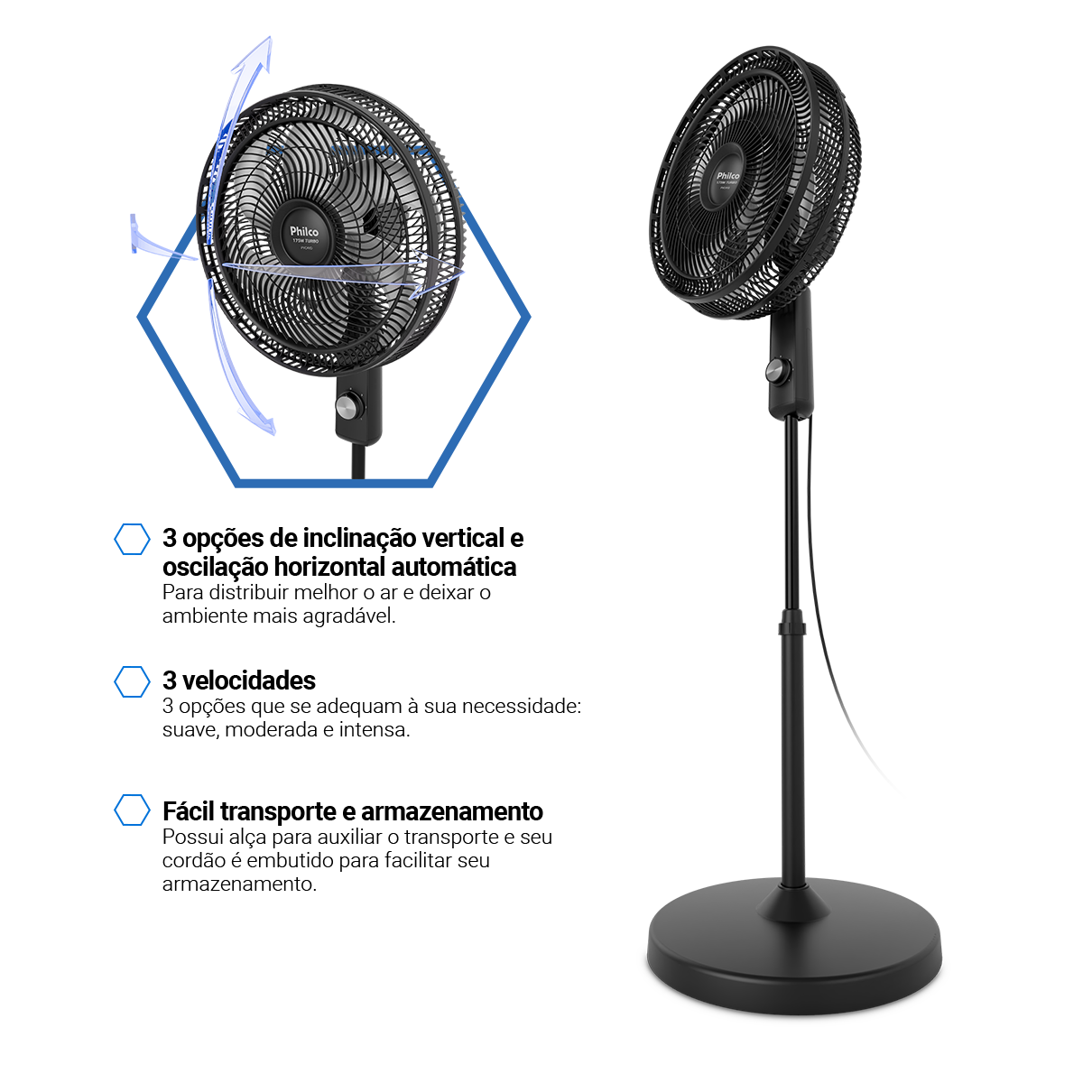 Ventilador de Coluna Philco 6 Pás de 40cm 175W PVC41D