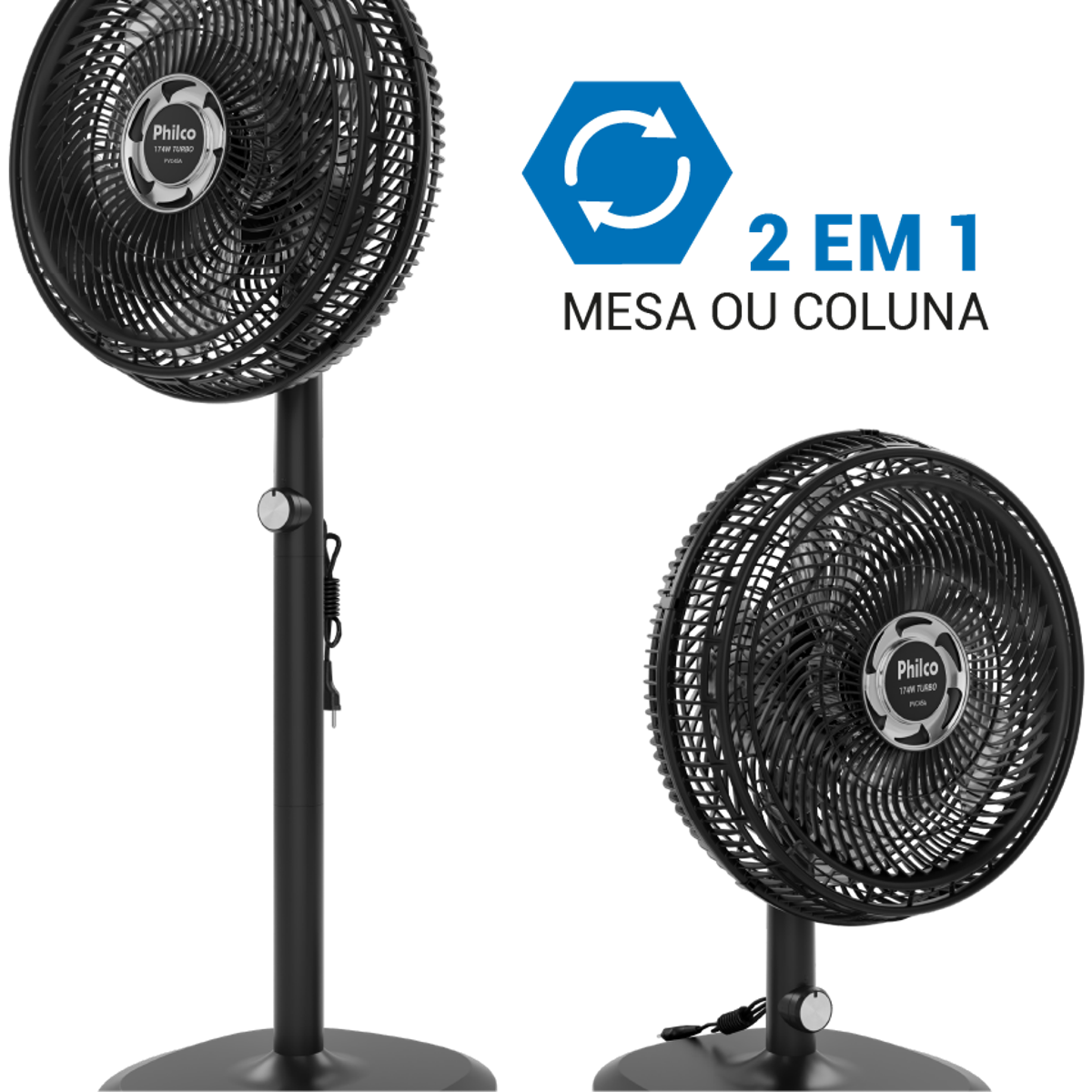 Ventilador de Mesa e Coluna Philco 10 Pás 174W PVC45A