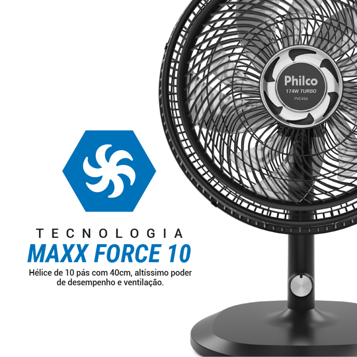 Ventilador de Mesa e Coluna Philco 10 Pás 174W PVC45A